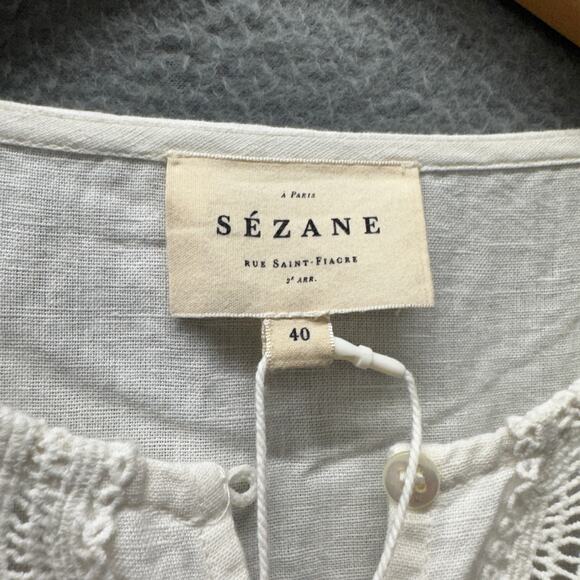 Sezane Honorina Dress Coastal Linen Cotton Button Up Mini Ecru Boho Womens 8 NEW - Picture 4 of 16